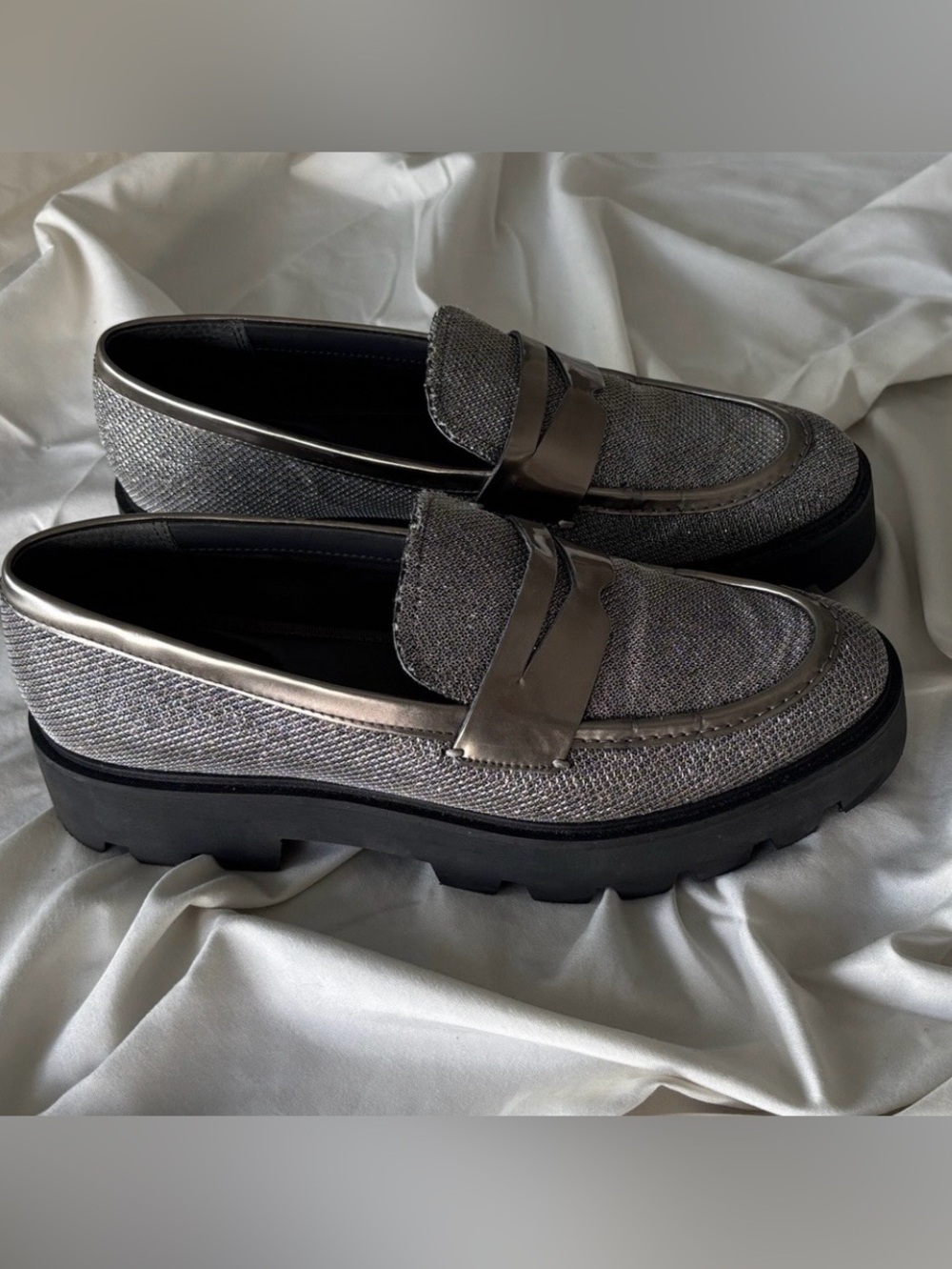 Franco Sarto Metallic Mesh Silver Loafers - Picture 9 of 10